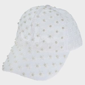 NWT Beautiful White Pearl Beaded Baseball Cap Dressy High Fashion Lace
